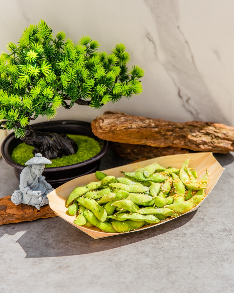OniGuru side dish of lightly salted edamame